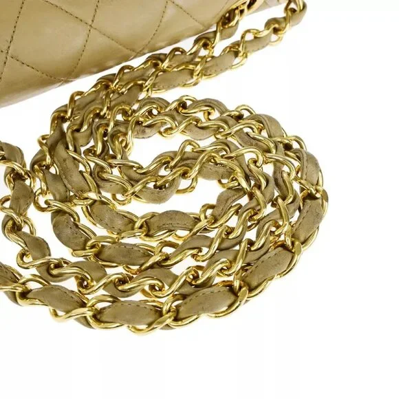 CHANEL CC Matelasse 30 Chain Shoulder Bag Leather Beige GHW Vintage Shoulder Bags
